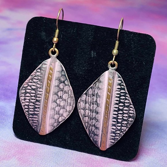 Handmade Pink and Copper Diamond Geometric Print Earrings - Picture 1 of 6